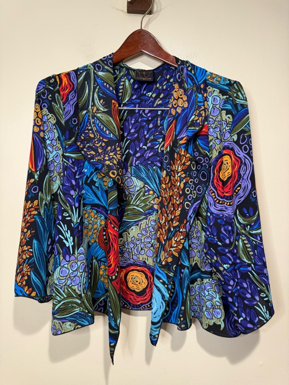 Candiss Cole art to wear lightweight silky duster blazer vibrant watercolor